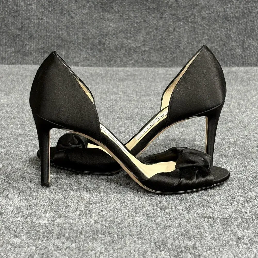 Jimmy Choo Shoes Womens 5.5 35.5 Black Satin D'Orsay Knotted Bow Heels Kitty 85